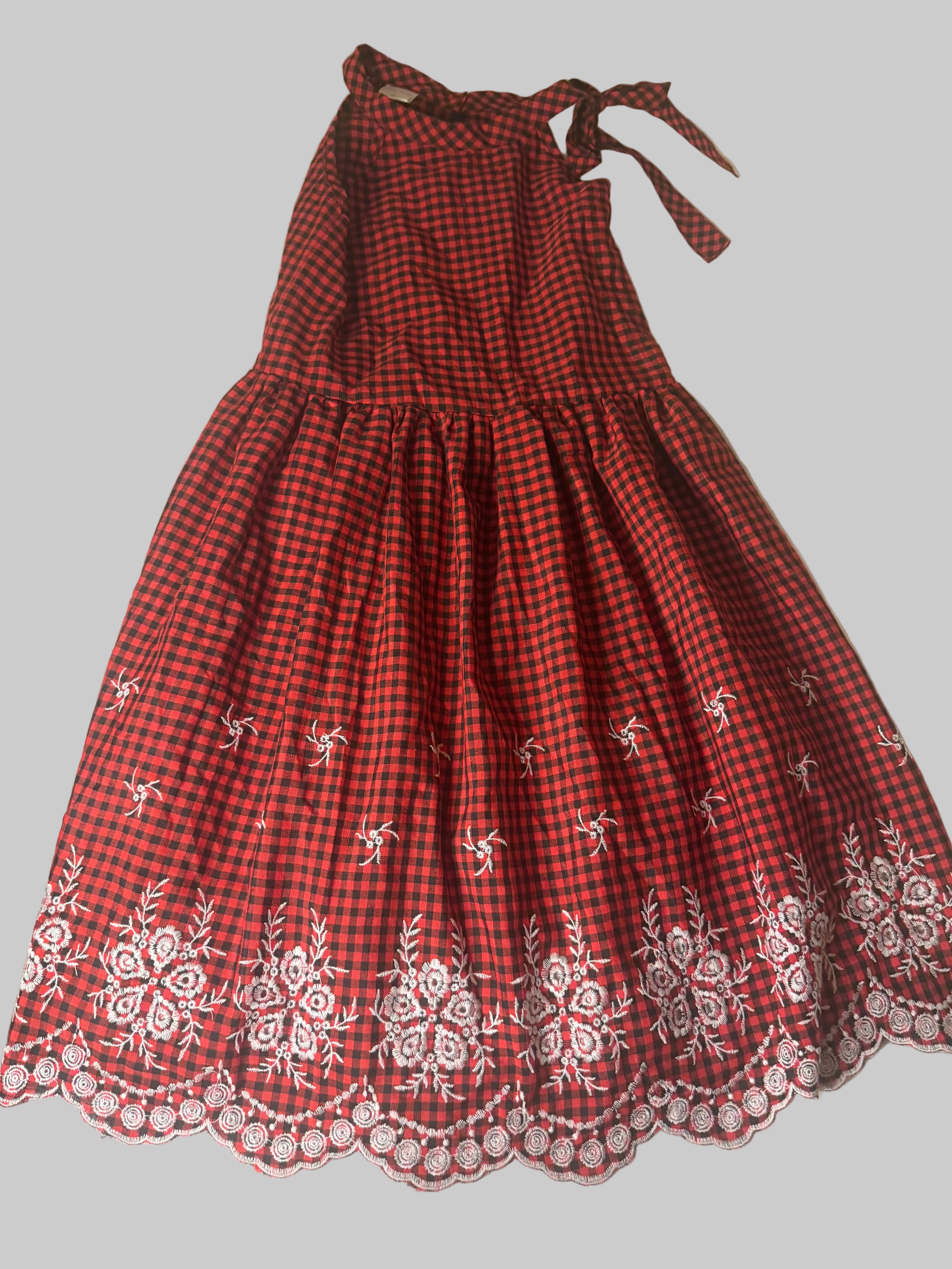 Girls size regular 14 youth-  Checkered red dress with embroidered details.